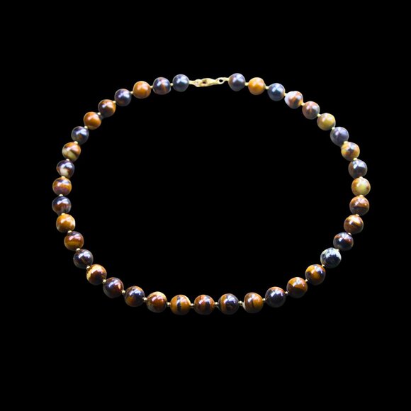 Iron Zebra Jasper Gemstone Necklace with Gold Seed Beads & Lobster Claw Clasp - Picture 2 of 7